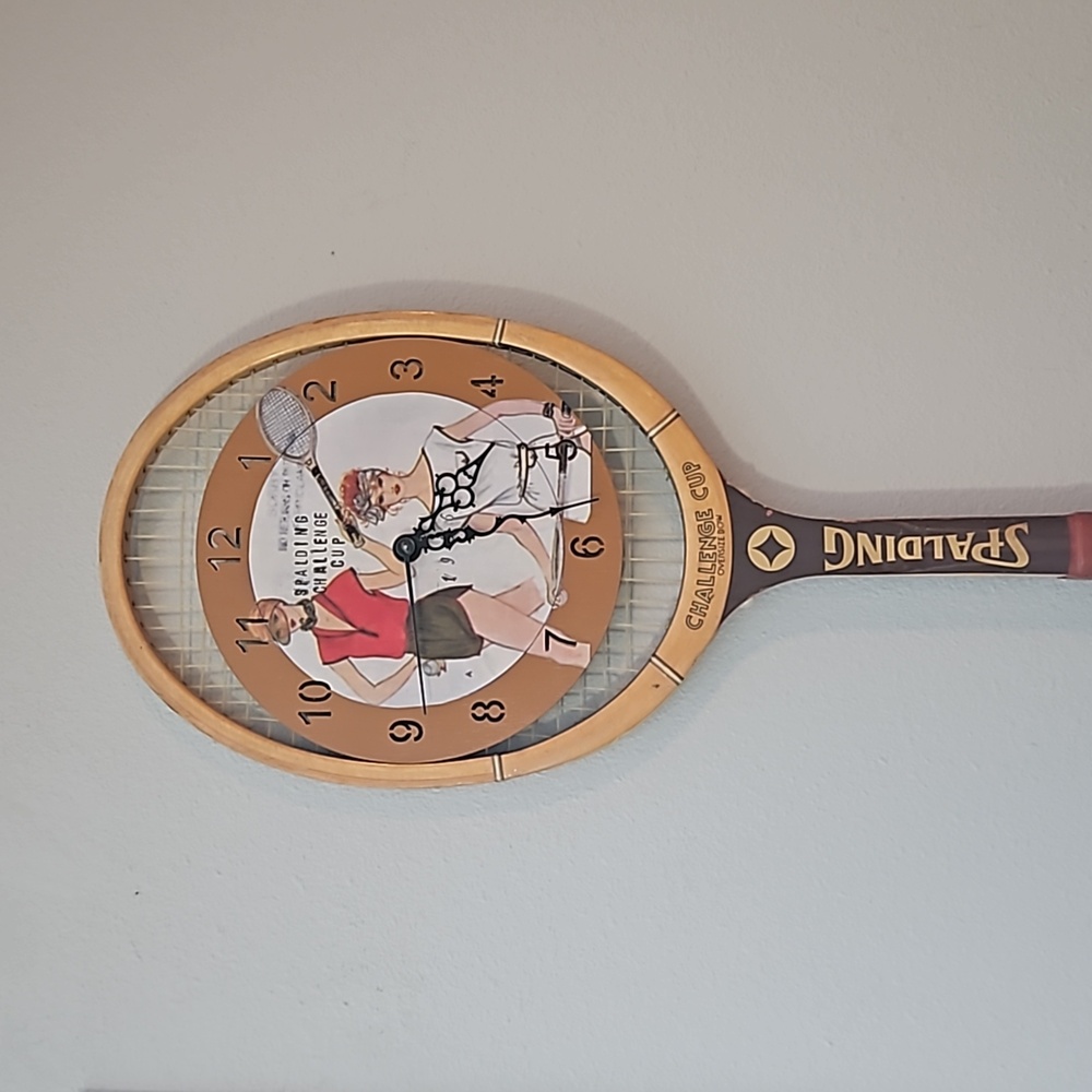 Vintage Spalding Challenge Cup Tennis Racket Clock Custom